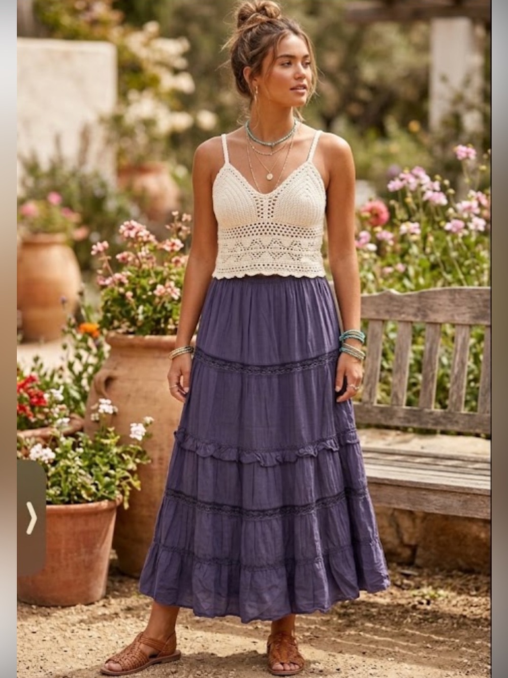 Vintage White Stag Purple Tiered Lace Midi/Maxi Skirt Size L